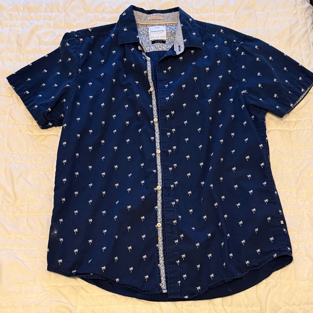 Denim & Flower Dark Blue Palm Print Shirt